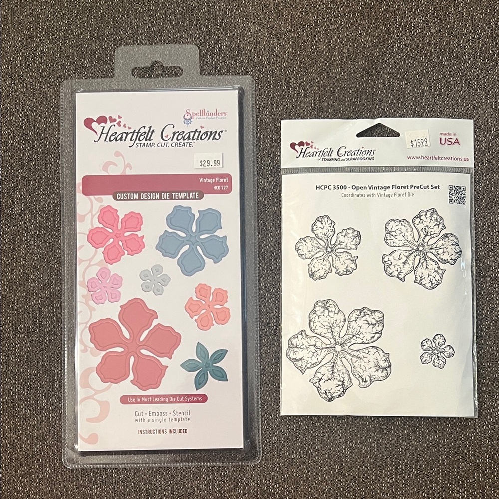 Heartfelt Creations open Vintage Floret Dies and Matching Stamp Set NWT Retired